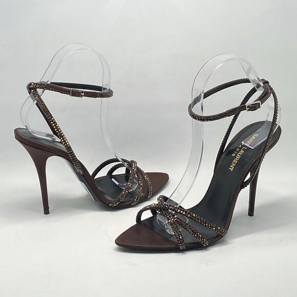 Saint Laurent Ava Sandals in Crepe Satin with Rhinestones size 37.5 - Picture 10 of 16